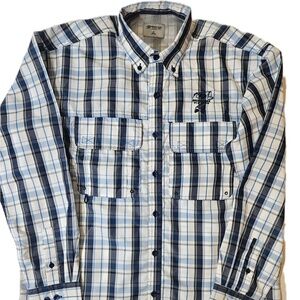 Mossy Oak Fishing Shirt Mens Medium Blue‎ Plaid Vented Button Down Outdoor Sun
